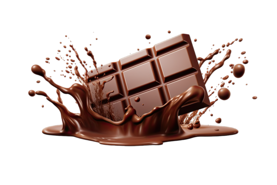 Dark chocolate bar icon with chocolate cream splashin 