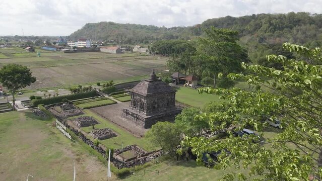 Beautiful aerial view of Banyunibo temple, a Buddhist temple located not far from Ratu Boko Temple and Prambanan temple.