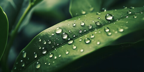 Naklejka premium a large leaf with raindrops on a rainy day
