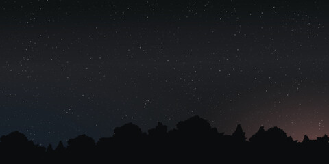 Fototapeta premium Night sky with a lot of star background have silhouette forest forground vector illustration.