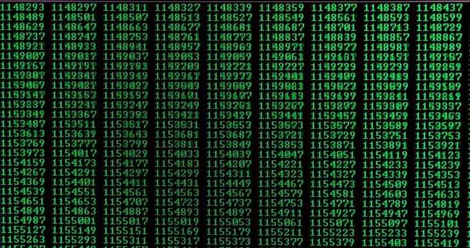 Prime numbers scrolling on computer screen