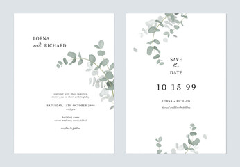 White green minimalist Eucalyptus cinerea wedding invitation - 702529753
