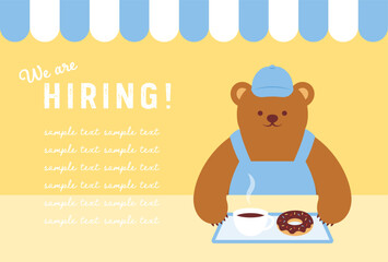 vector background with coffee and donut set and teddy bear cafe staff for banners, cards, posters, social media wallpapers, etc.