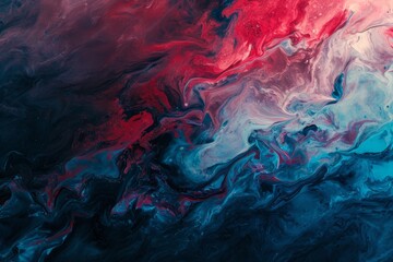 red and blue abstract colorful psychedelic organic liquid paint ink marble texture background design. dark fluent surface wave movement mix random pattern. creativity flow painting concept. 