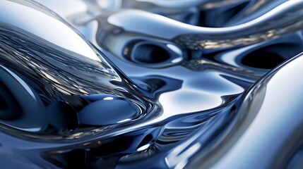 Abstract Liquid Metal with Fluid Shapes and Reflective Surfaces