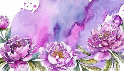 The hand painted purple color watercolor flowers wallpaper for design.