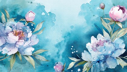 The hand painted blue color watercolor flowers wallpaper for design.