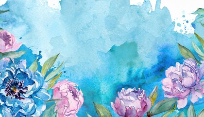 The hand painted blue color watercolor flowers wallpaper for design.