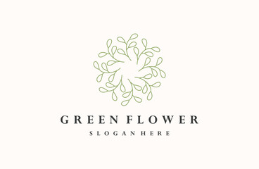 Green flower nature logo design