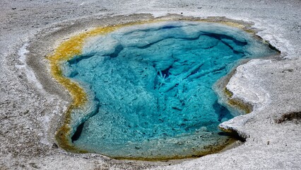 Colorful geysers hot springs in Yellowstone National Park, Wyoming Montana. Northwest. Yellowstone...