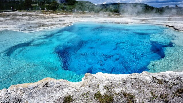 Colorful geysers hot springs in Yellowstone National Park, Wyoming Montana. Northwest. Yellowstone is a summer wonderland to watch the wildlife and natural landscape. Geothermal.  