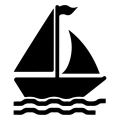 minimal Sailboat icon vector art illustration black color, black color silhouette, white background