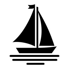 minimal Sailboat icon vector art illustration black color, black color silhouette, white background