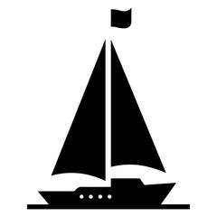 Fototapeta premium minimal Sailboat icon vector art illustration black color, black color silhouette, white background