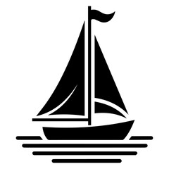 minimal Sailboat icon vector art illustration black color, black color silhouette, white background