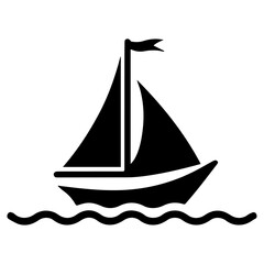 minimal Sailboat icon vector art illustration black color, black color silhouette, white background