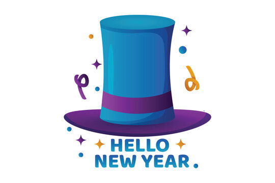 Hat New Year Sticker Design