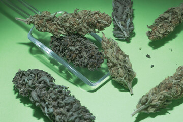 Medical cannabis marijuana, jointed herb drugs.
