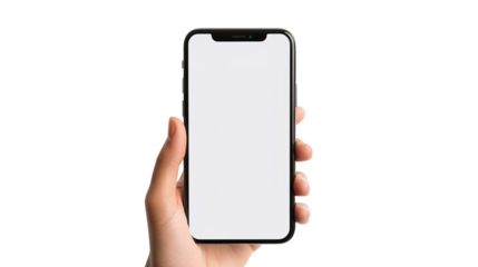 hand holding smart phone isolated on transparent background Remove png, Clipping Path, pen tool