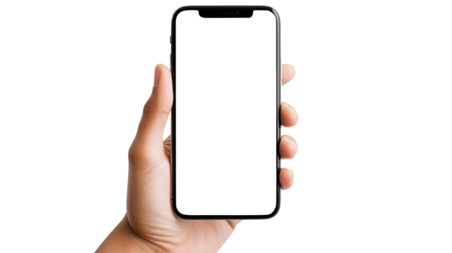 hand holding smart phone isolated on transparent background Remove png, Clipping Path, pen tool