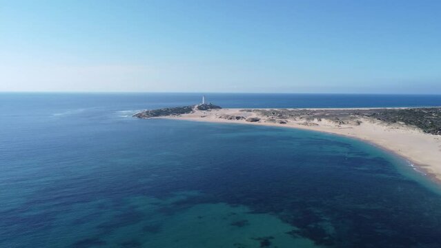 amazing view of the lighthouse of canos de meca, by drone