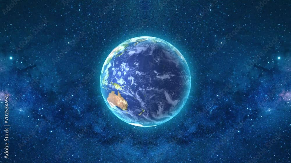 Wall mural seamless loop footage of planet earth whole round 3d orbital rotation with full of stars background.