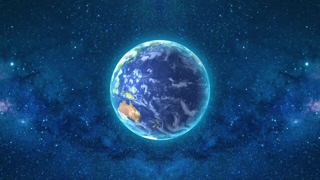 Seamless loop footage of planet earth whole round 3D orbital rotation with full of stars background. 360 degree spinning globe sphere with realistic geography.