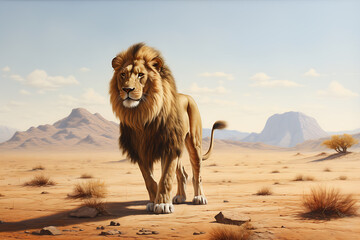  Amazingly strong lion in the midst of the desert Generative AI 