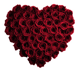 Isolated heart shape with red roses. Garnet flower love heart on transparent background. Generative AI.