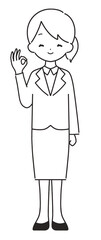 モノクロ｜OKマークのスーツの女性｜全身