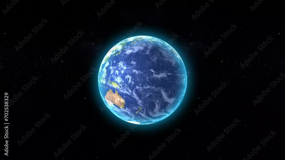 Wall mural seamless loop footage of planet earth whole round 3d orbital rotation with milky way background. 360