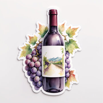recommend clip art: a watercolor of a pile of grape sitting with a wine bottle