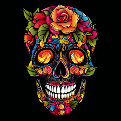 Skull with flower in mexican style vector