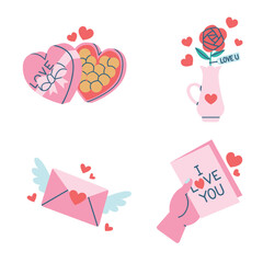 Cute drawings about love element set