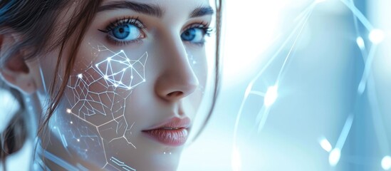Woman with advanced scientific technology in beauty and skincare.