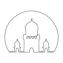 Continuous one line hand drawing of mosque simple illustration design and outline vector Islamic icon