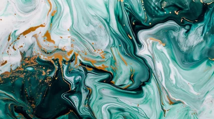 Dekokissen turquoise, black, gold, abstract colorful psychedelic organic liquid paint ink marble texture background design. dark fluent surface wave movement mix random pattern. creativity flow painting concept. © JerreMaier