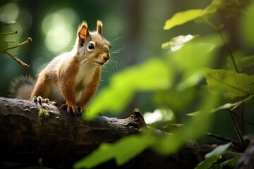 Naklejka na ściany i meble Cute forest squirrel in summer