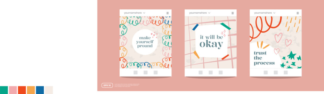 Social media post and web internet ads creative frame template cover set with abstract colorful cute basic organic shape doodle background. Mock up for personal blog or shop promotion layout banner