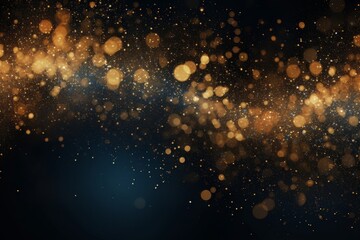 Fototapeta na wymiar abstract blue and gold background with particles. golden dust light sparkle and star shape on dark endless space wallpaper. Christmas, new year's eve, cosmos theme. Shiny fantasy galaxy concept