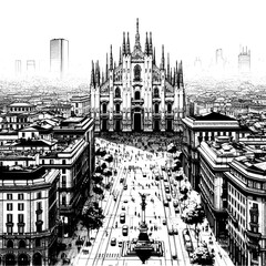 milan city view - sketch illustration (black - artwork 11)