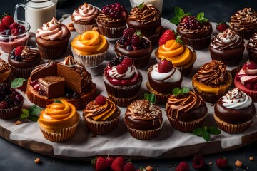 A collection of 16K ultra-detailed desserts, utilizing post-production techniques such as cell shading and anti-aliasing for an artistic and intricate portrayal of sweetness 