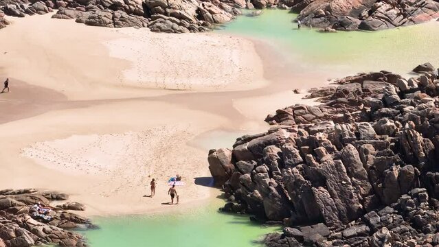 Aerial of families enjoying scenic coast of South Western Australia. Tourism.