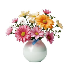  cute brightly colored little miniature flower arrangement on isolate transparency background, PNG
