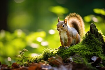Naklejka na ściany i meble Cute forest squirrel in summer