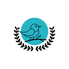 Cute bird on branch logo design idea
