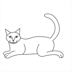 Continuous one line cat pet animal outline art vector illustration and minimalist drawing
