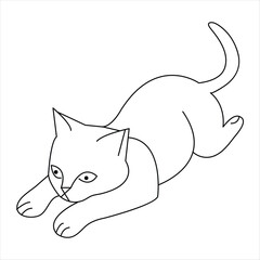 Continuous one line cat pet animal outline art vector illustration and minimalist drawing