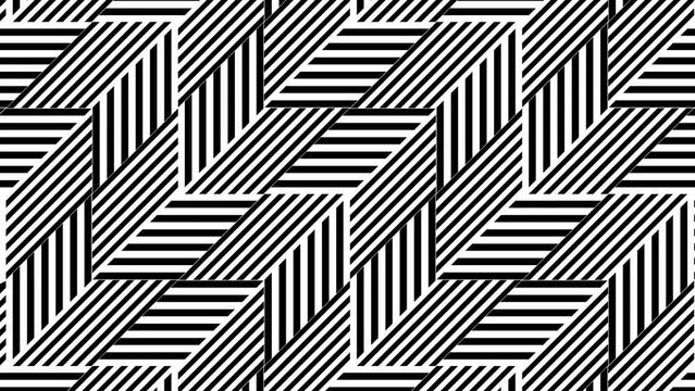 Abstract background with black and white stripes.Seamless loop video.Monochrome pattern.
