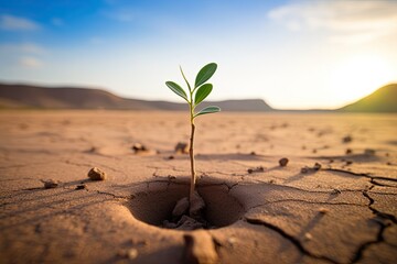 Lonely seedling in the middle of the desert